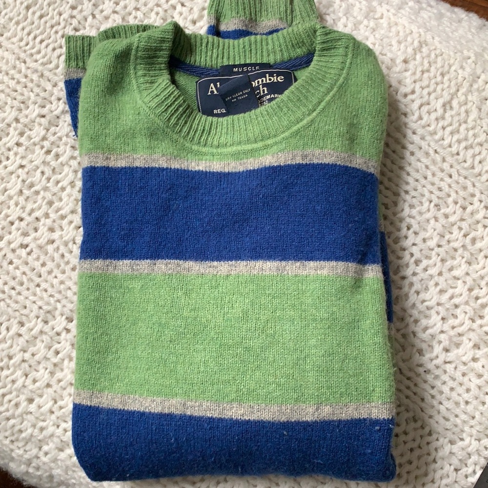 Warm green and blue striped Abercrombie & Fitch sweater